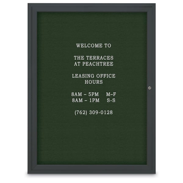 60"x36" 2-Door Enclosed Outdoor Letterboard, Green Felt/Black